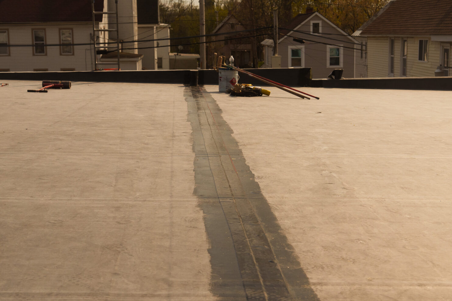 EPDM roofing installation on a flat commercial roof in Amsterdam NY